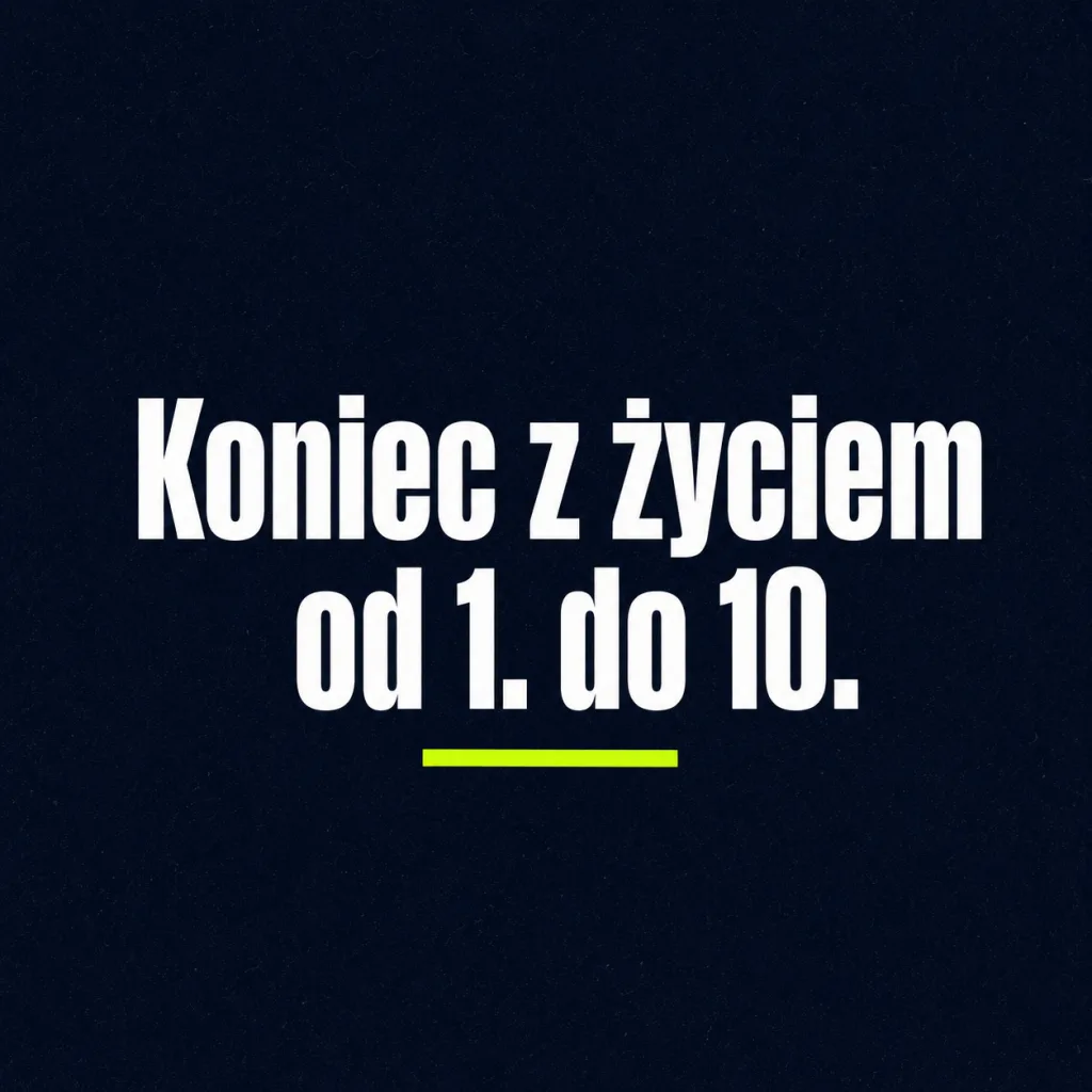 Typograficzna reklama aplikacji Groszek z hasłem „Koniec z życiem od 1. do 10."